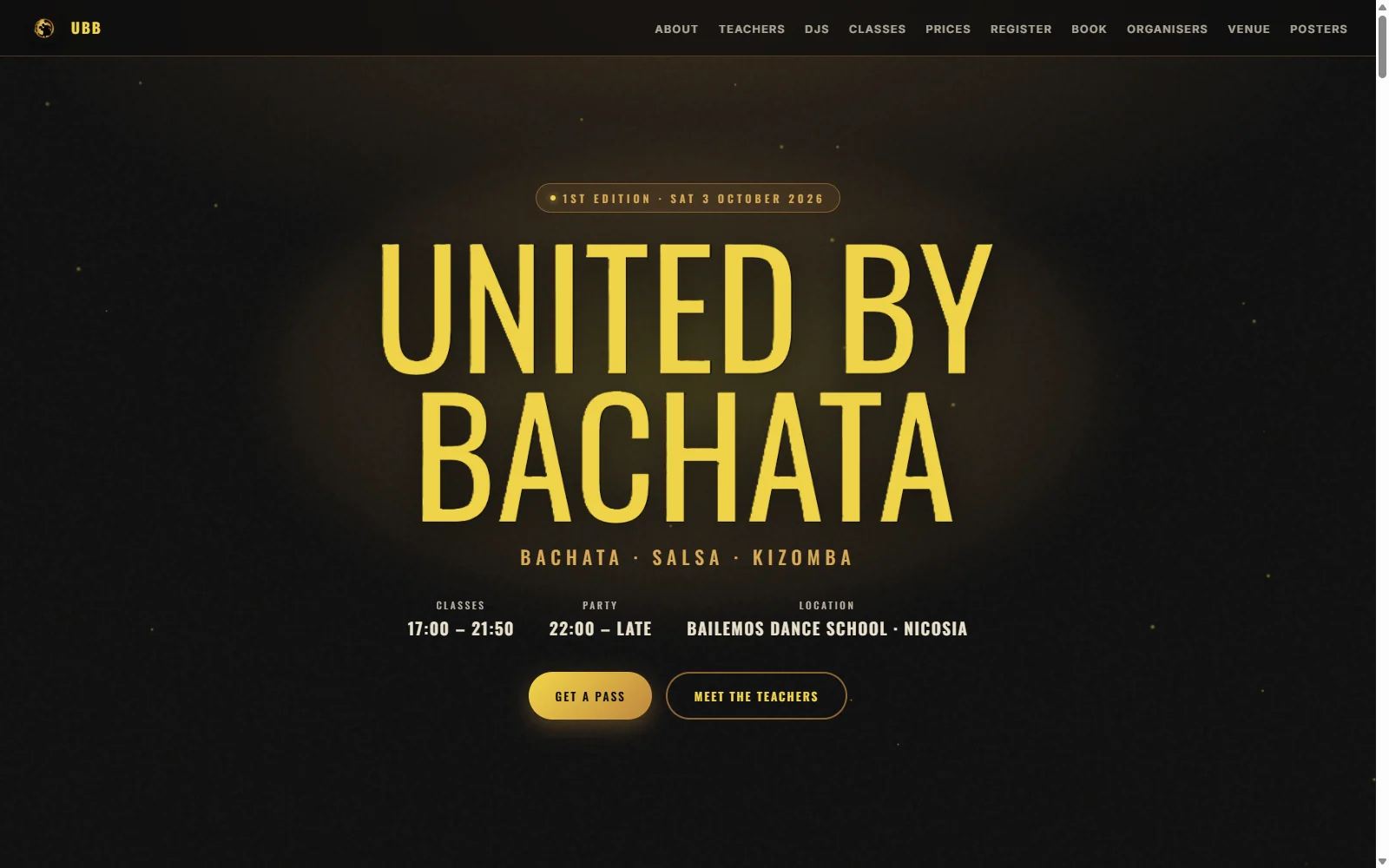 Screenshot of the United by Bachata event landing page